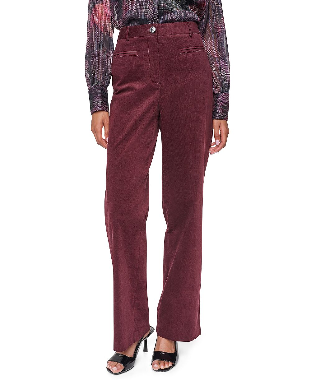 DKNY Women's Stretch High-Waisted Straight-Leg Corduroy Pants