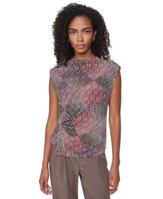 DKNY Women's Mock-Neck Sleeveless Knot-Front Blouse