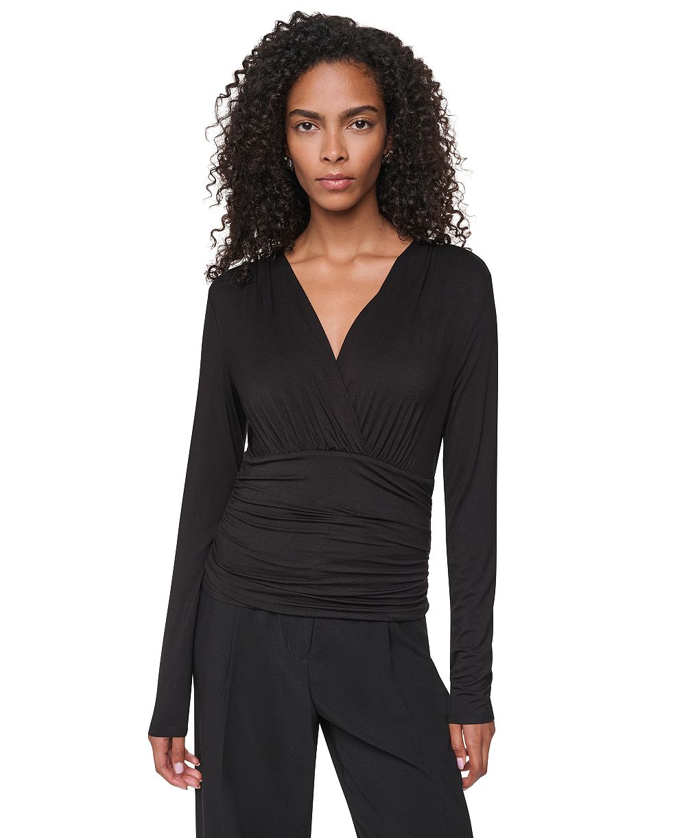 DKNY женская блузка из трикотажа с V-образным вырезом и сборками