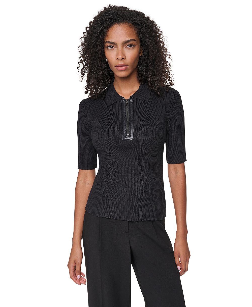 Женский свитер с рубчатой вязкой, коротким рукавом и молнией спереди DKNY