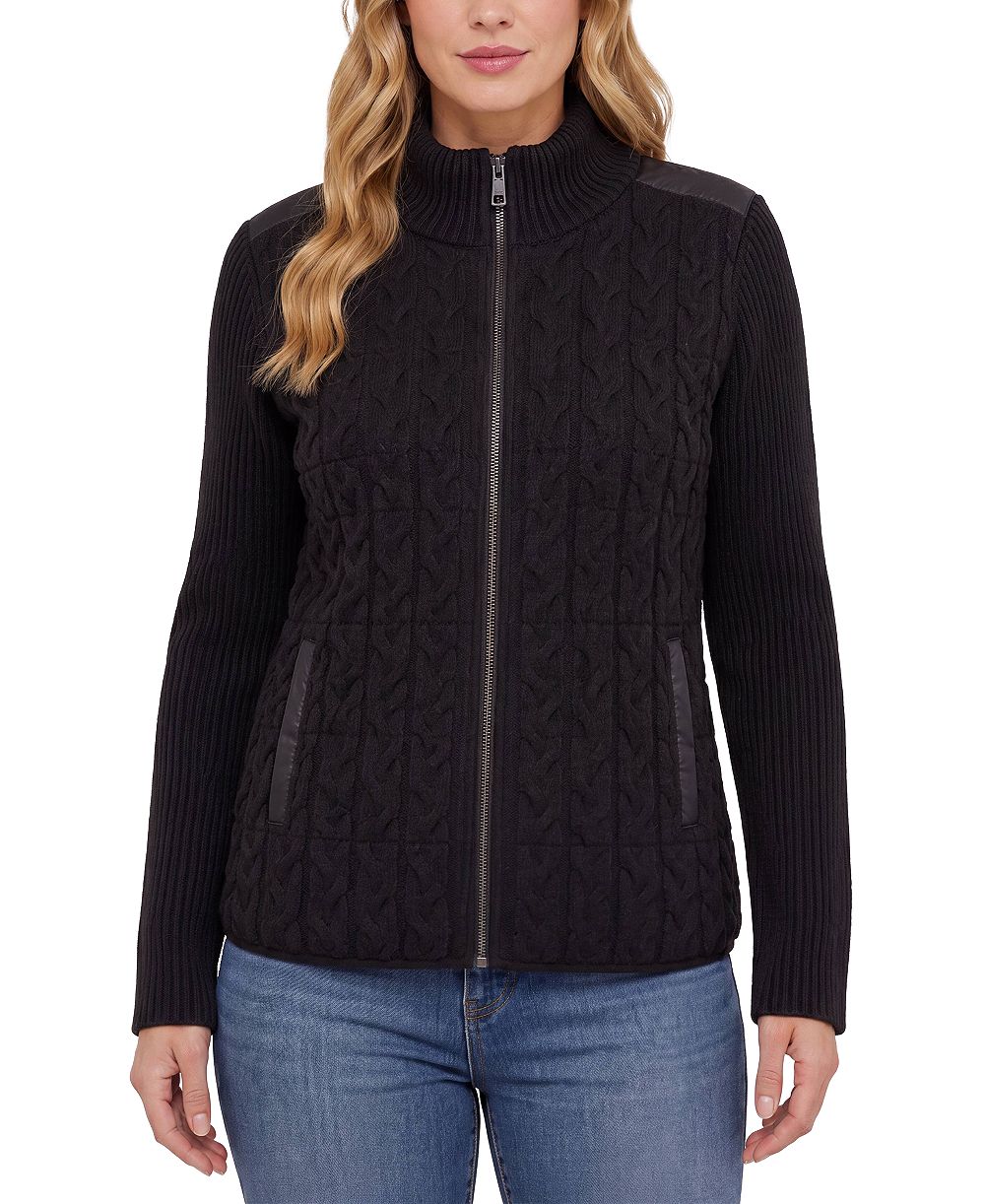 Liverpool Los Angeles Petite Reversible Quilted Cable-Knit Jacket