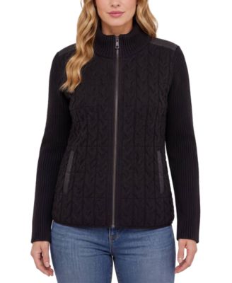 Liverpool Los Angeles Petite Reversible Quilted Cable-Knit Jacket