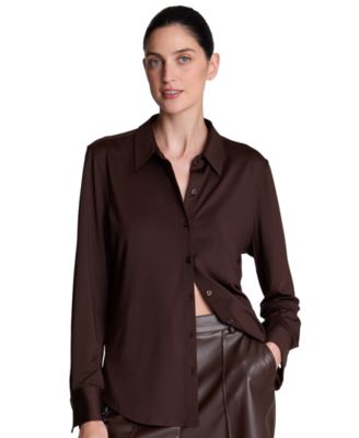 Kenneth Cole Женская трикотажная рубашка Metro Knit с длинным рукавом и пуговицами