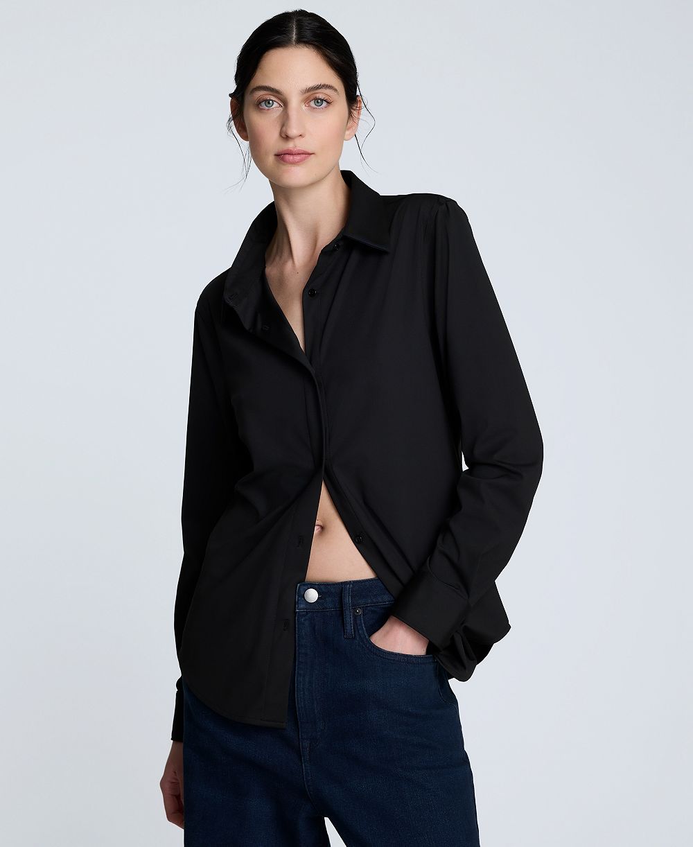 Kenneth Cole Women's Metro Knit Long Sleeve Button Front Shirt