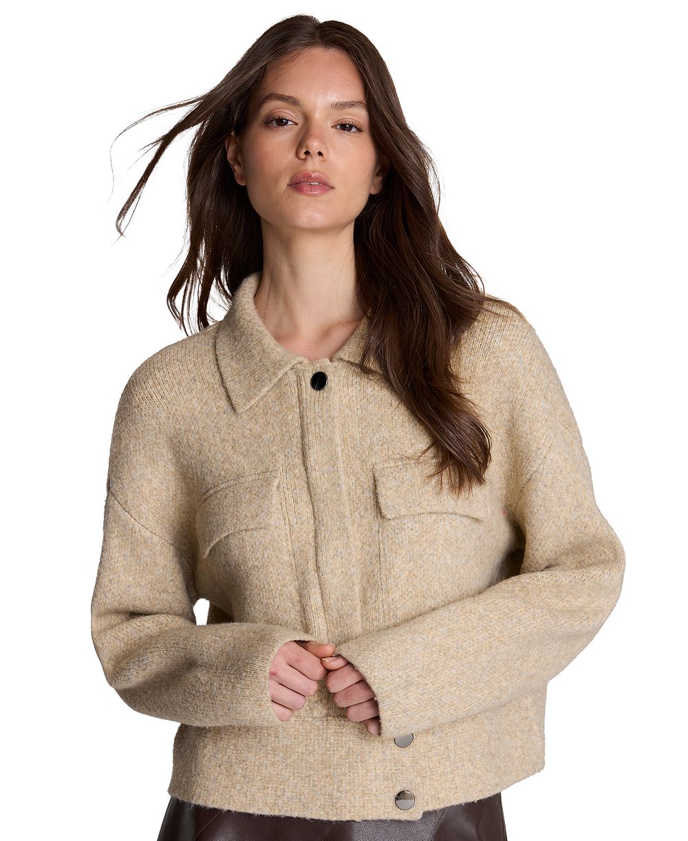 Kenneth Cole Women's Long Sleeve Collared Utility Sweater Jacket