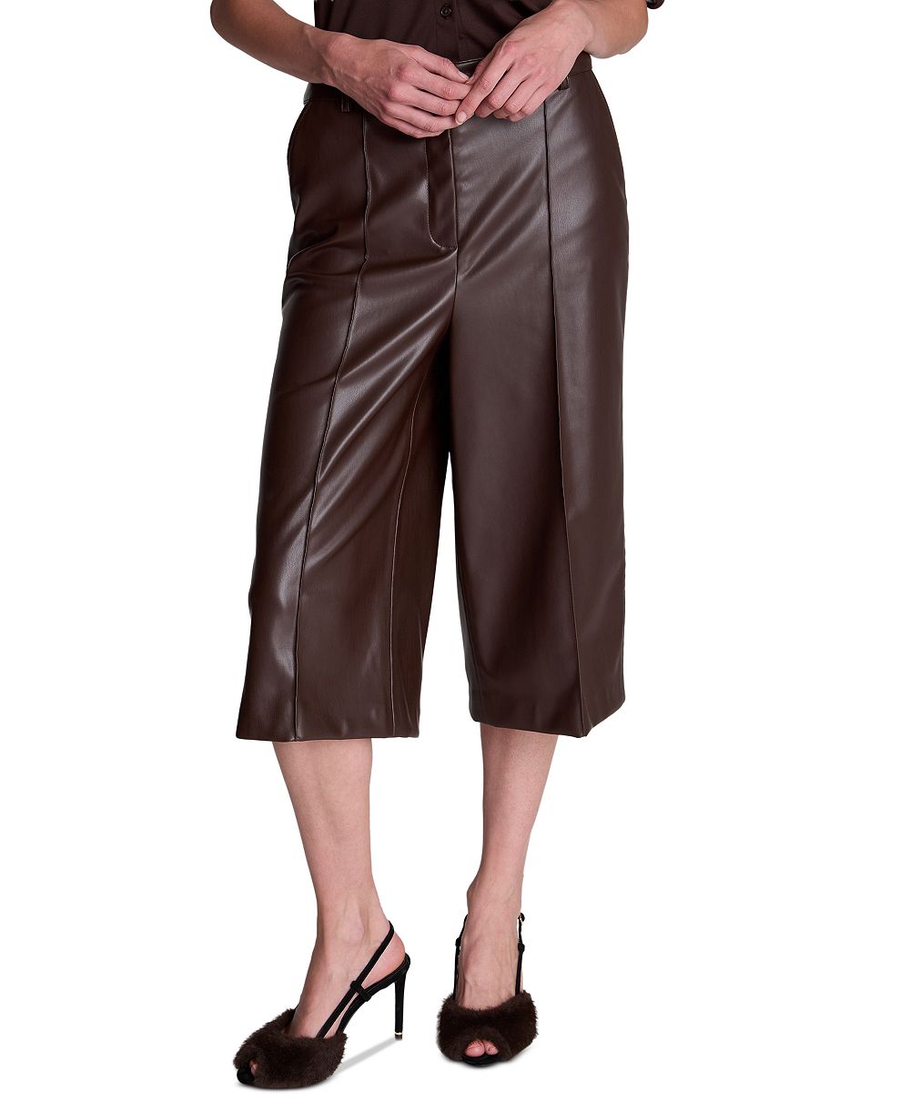 Женственные шорты Kenneth Cole High-Waisted Faux-Leather Wide-Leg