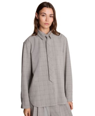 Kenneth Cole Women's Boyfriend Plaid Button Down Shirt with Tie