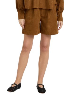 En Saison Women's Yumi Suede Mid-Rise Pleated Shorts, 6-1/4" Inseam