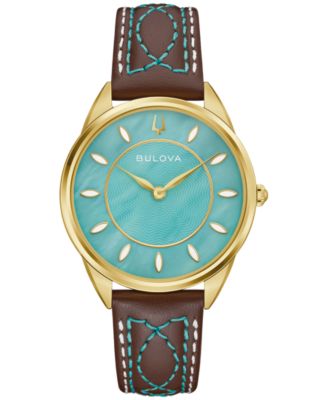 Bulova Women's Western Sutton Brown Leather Strap Watch 34.5mm