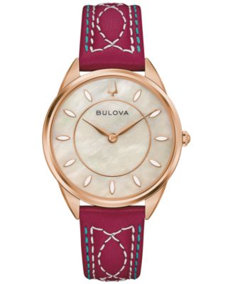 Женские часы Bulova Stetson с красным кожаным ремешком 34.5mm