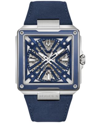 Bulova Men's Automatic Series X Blue Leather Strap Watch 41mm