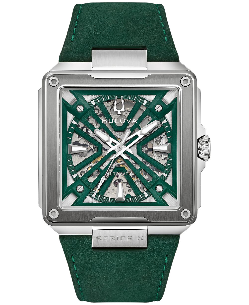 Bulova Men's Automatic Series X Green Leather Strap Watch 41mm