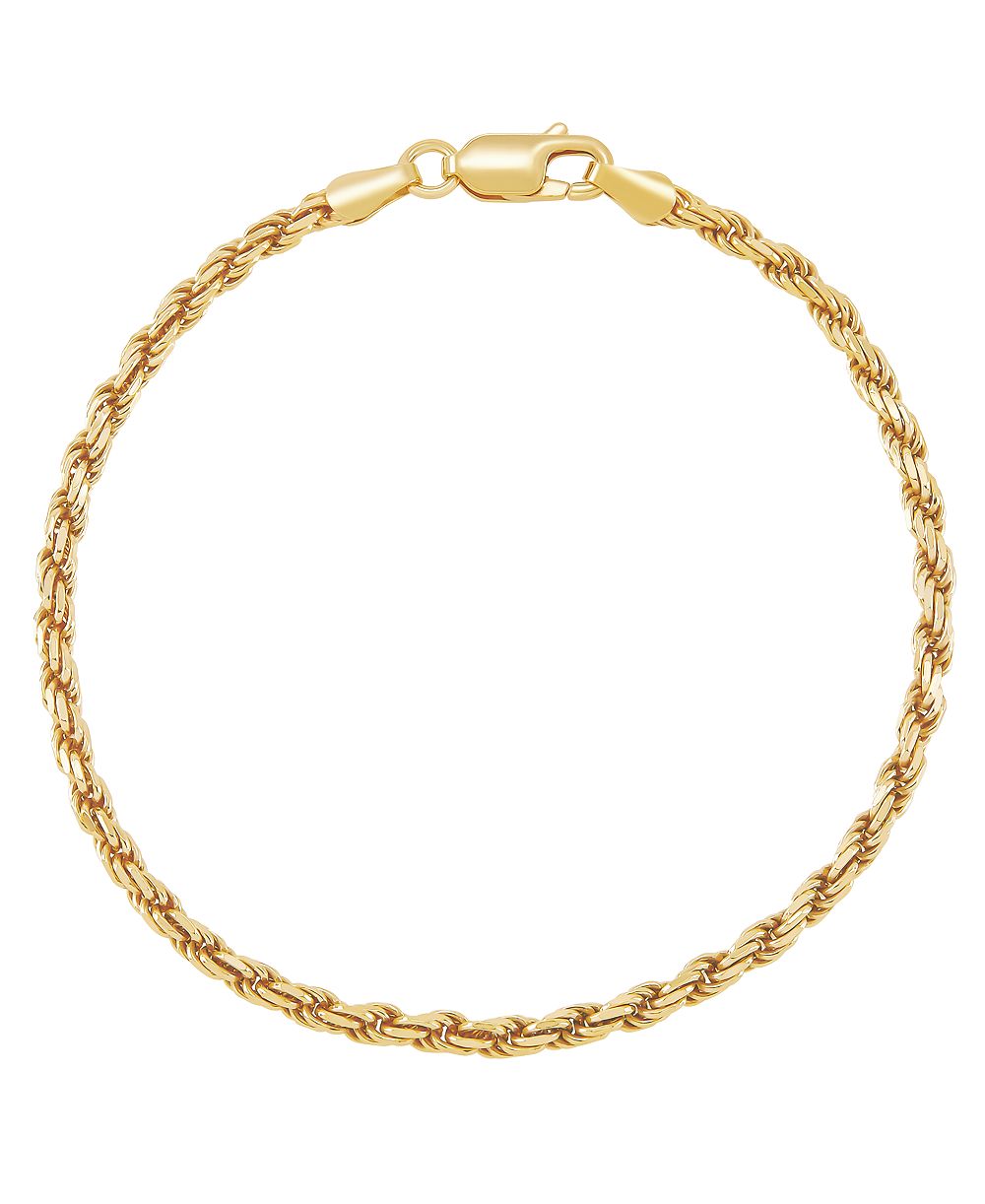 Italian Silver Solid Rope Chain Bracelet in 18k Gold-Plated Sterling Silver