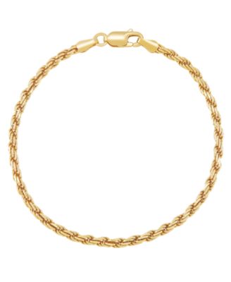 Italian Silver Solid Rope Chain Bracelet in 18k Gold-Plated Sterling Silver