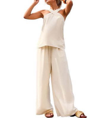 Cupshe Women's Ivory Serenity Cross Halter Wide Leg Two Piece Set