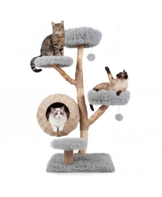 Gymax 5-Tier Cat Tree 53'' Wooden Cat Tower With Woven Cat Condo Plush Perches for Indoor