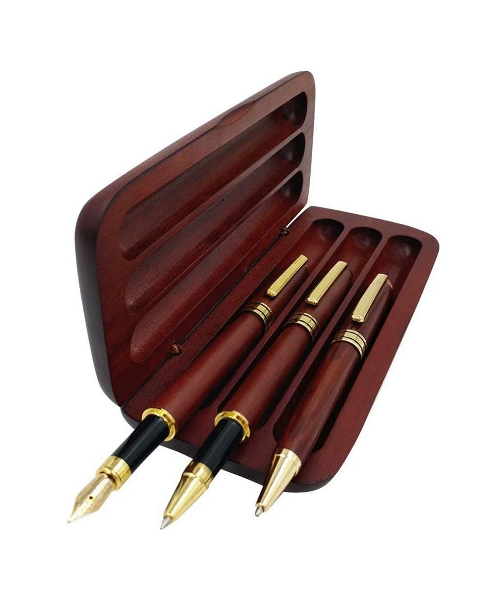 DANRONG 3 Rosewood Handcrafted Pen Set With Gift Case And Extra Refills
