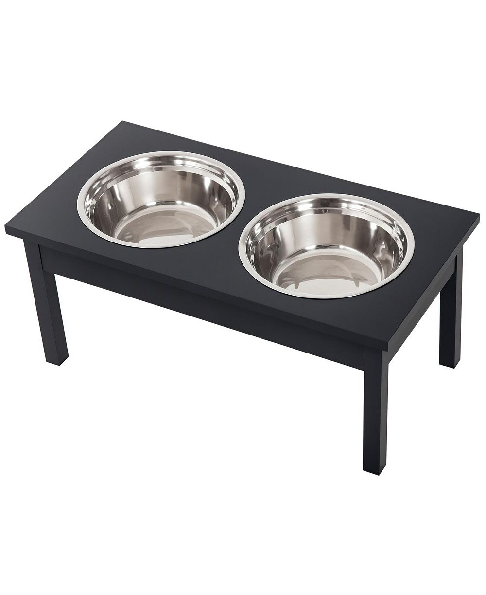 RUIE 23 in Wooden Elevated Dog Feeding Station with Stainless Steel Bowls