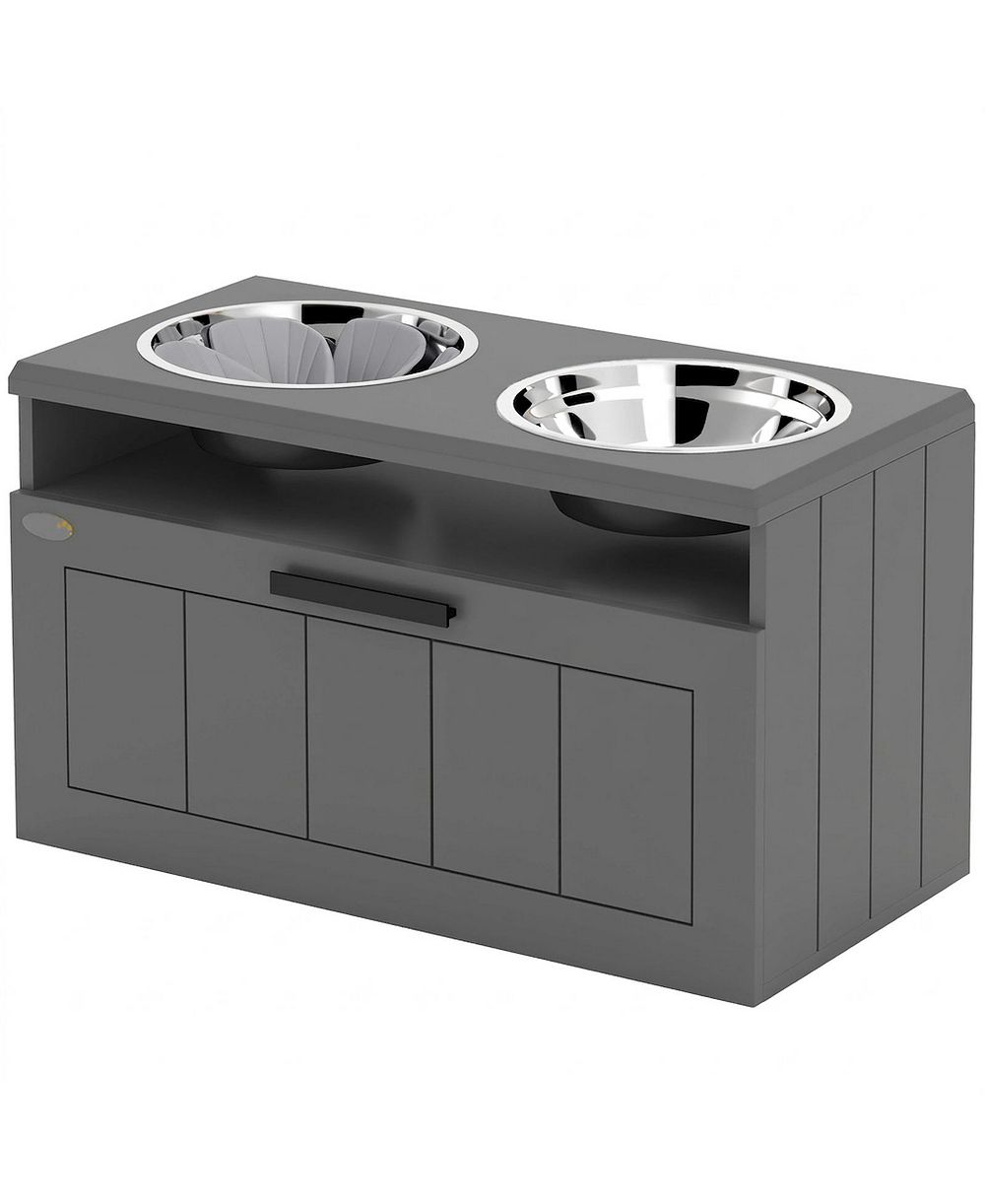 RUIE Large Breed Elevated Dog Bowls Stand with Slow Feeder and Storage Drawer