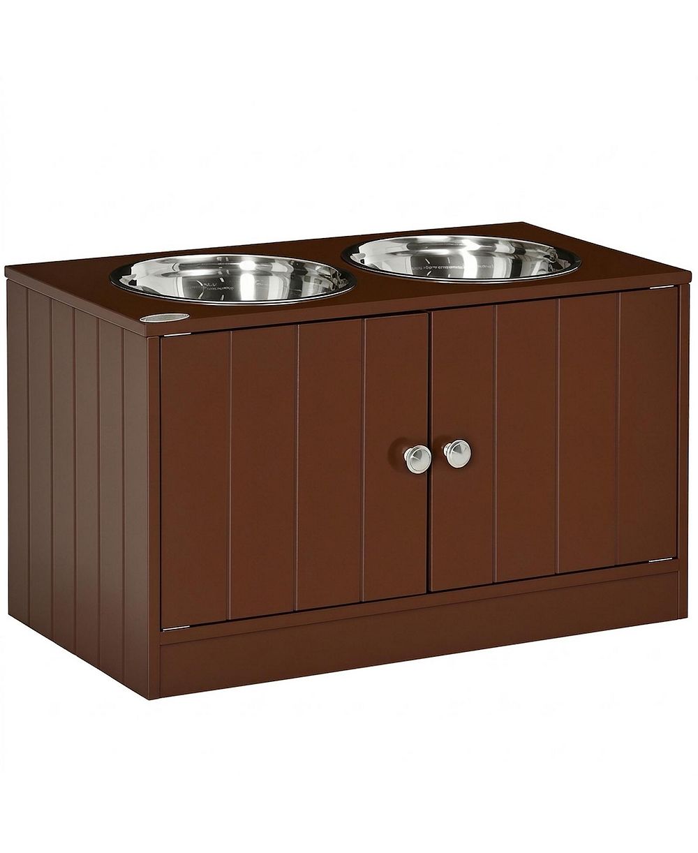 RUIE Elevated Dog Bowls Stand with Storage Cabinet and Magnetic Doors
