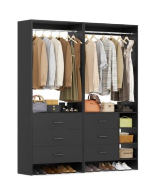 Aheaplus 54-In Closet System Set with Wood Drawers and Hanging Rods