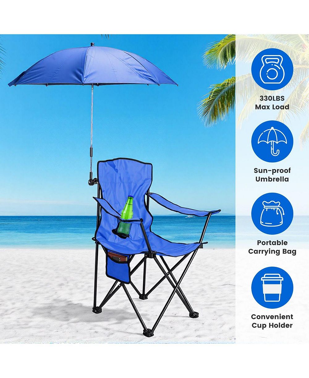 ZENY Camping Chair with Umbrella Lightweight Foldable Outdoor Chair with Cup Holder Detachable Sun Canopy Carrying Bag