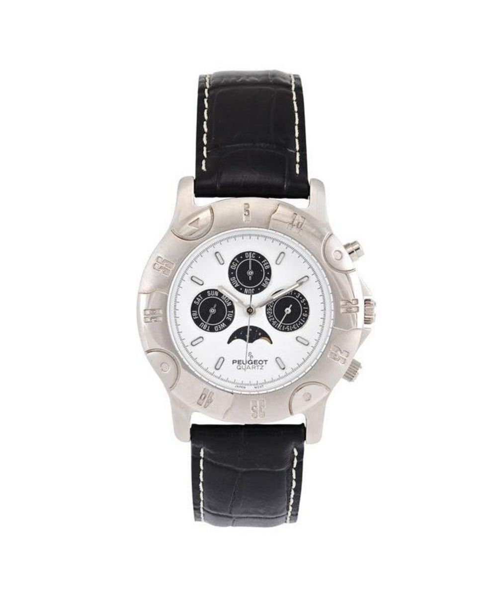 Peugeot Mens Round 40mm Multi-Function Moon Phase Watch with Leather Band