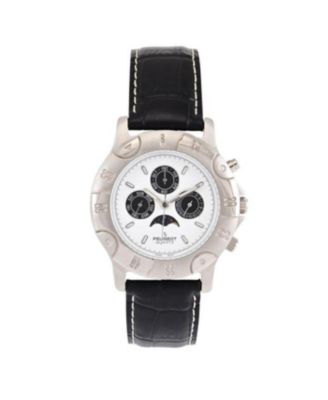 Часы Peugeot Мужские круглые 40mm Multi-Function Moon Phase с кожаным ремешком