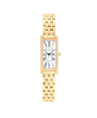 Peugeot Women's 35x18mm 14K Gold-Plated Rectangular Roman Numeral Stainless Steel Watch
