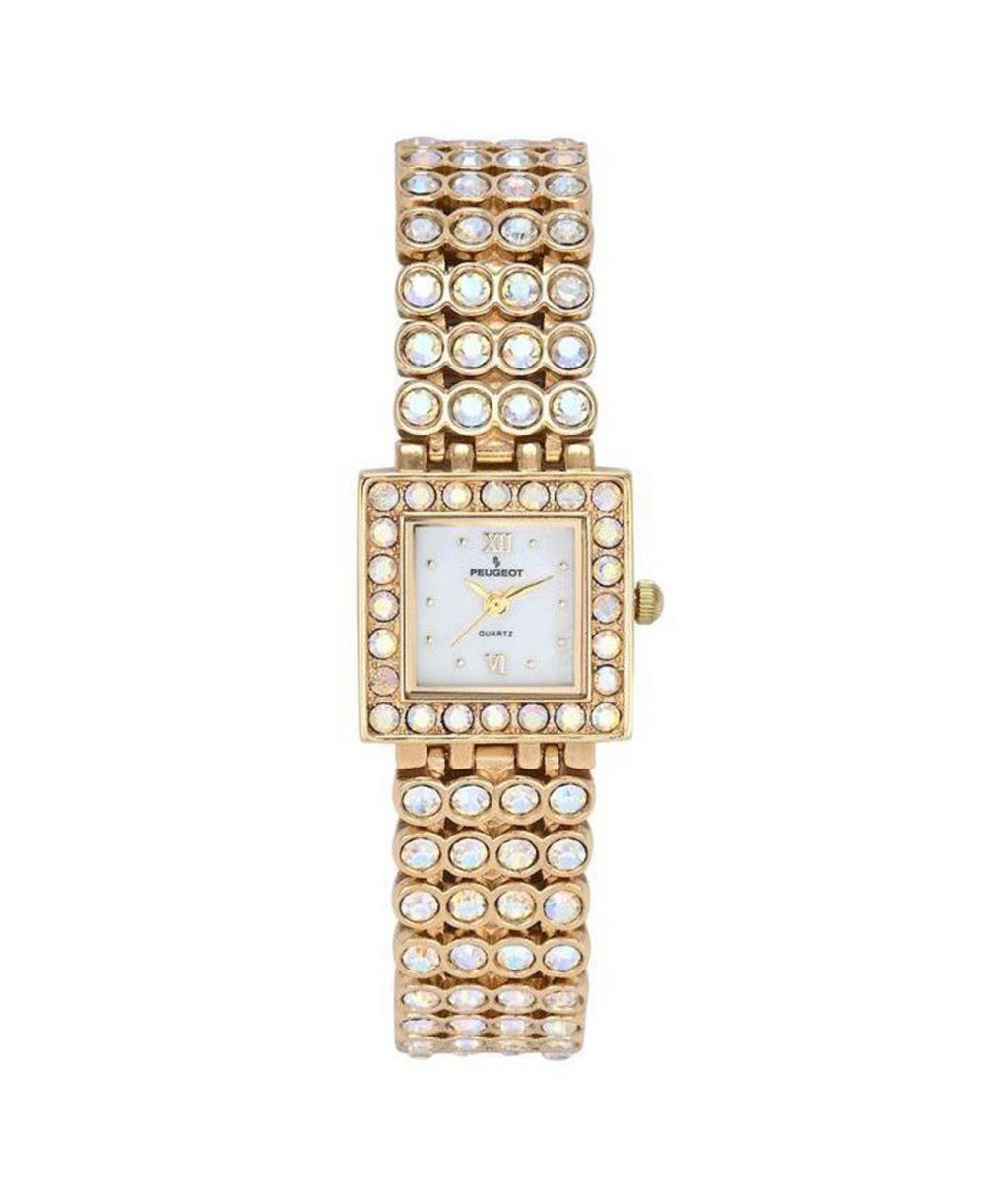 Peugeot Women's 14K Gold-Plated Jeweled Watch with Four Strands of Genuine Swarovski Crystals