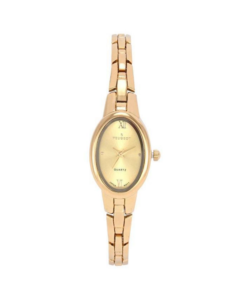 Peugeot Women's 14K Gold-Plated 30x25mm Oval Dial Link Bracelet Watch