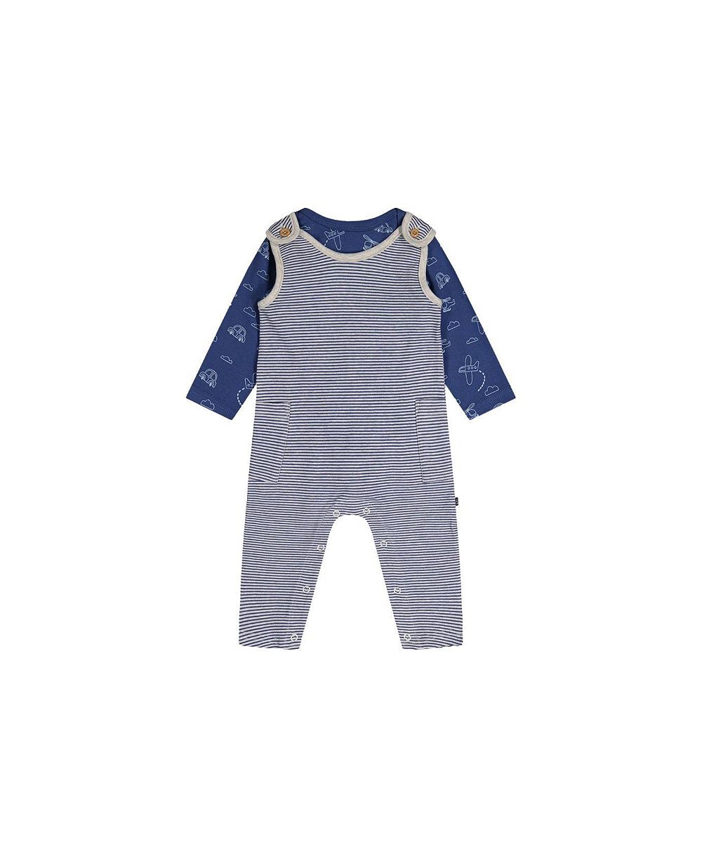 Deux par Deux Baby Boy ( 3M to 24 M ) Cotton Onesie with Overalls Set Printed Transportation