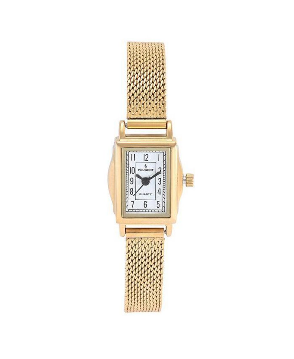 Peugeot Women's Vintage 14K Gold-Plated Rectangular Small Face Watch with Gold Mesh Bracelet