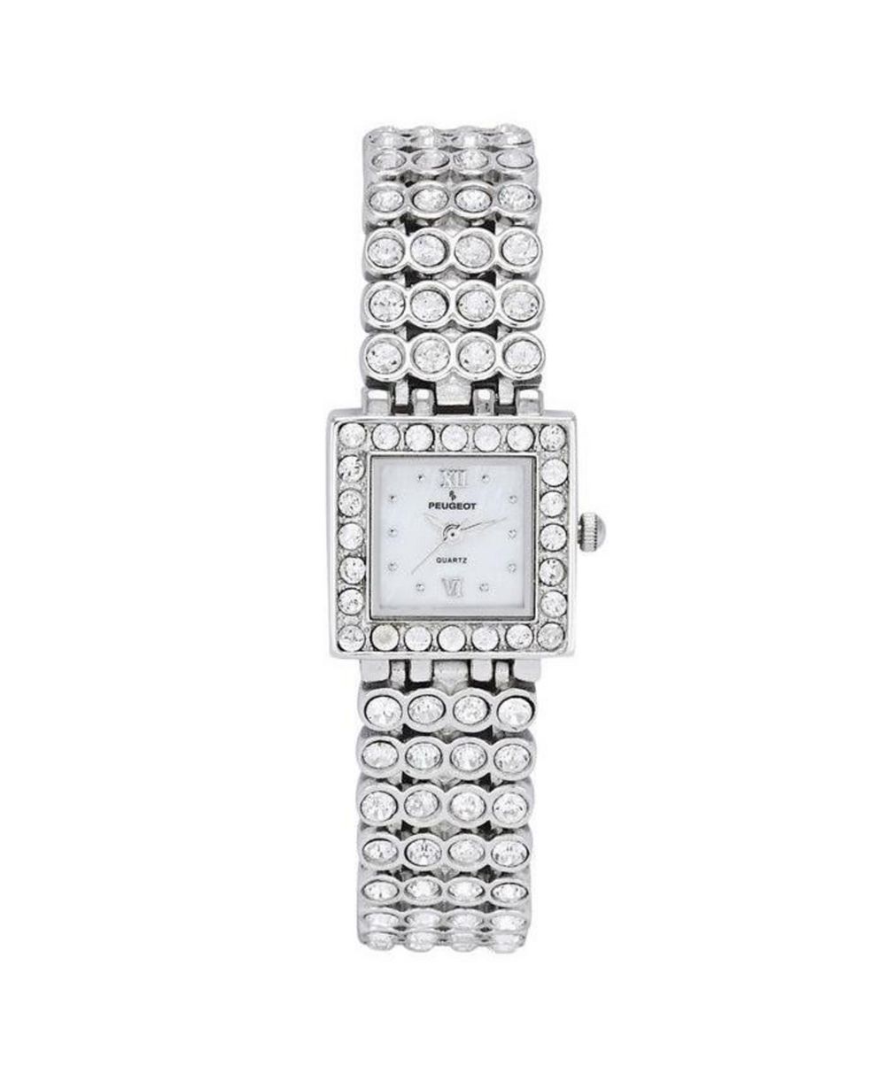 Женские серебряные часы Peugeot с инкрустацией кристаллами Swarovski