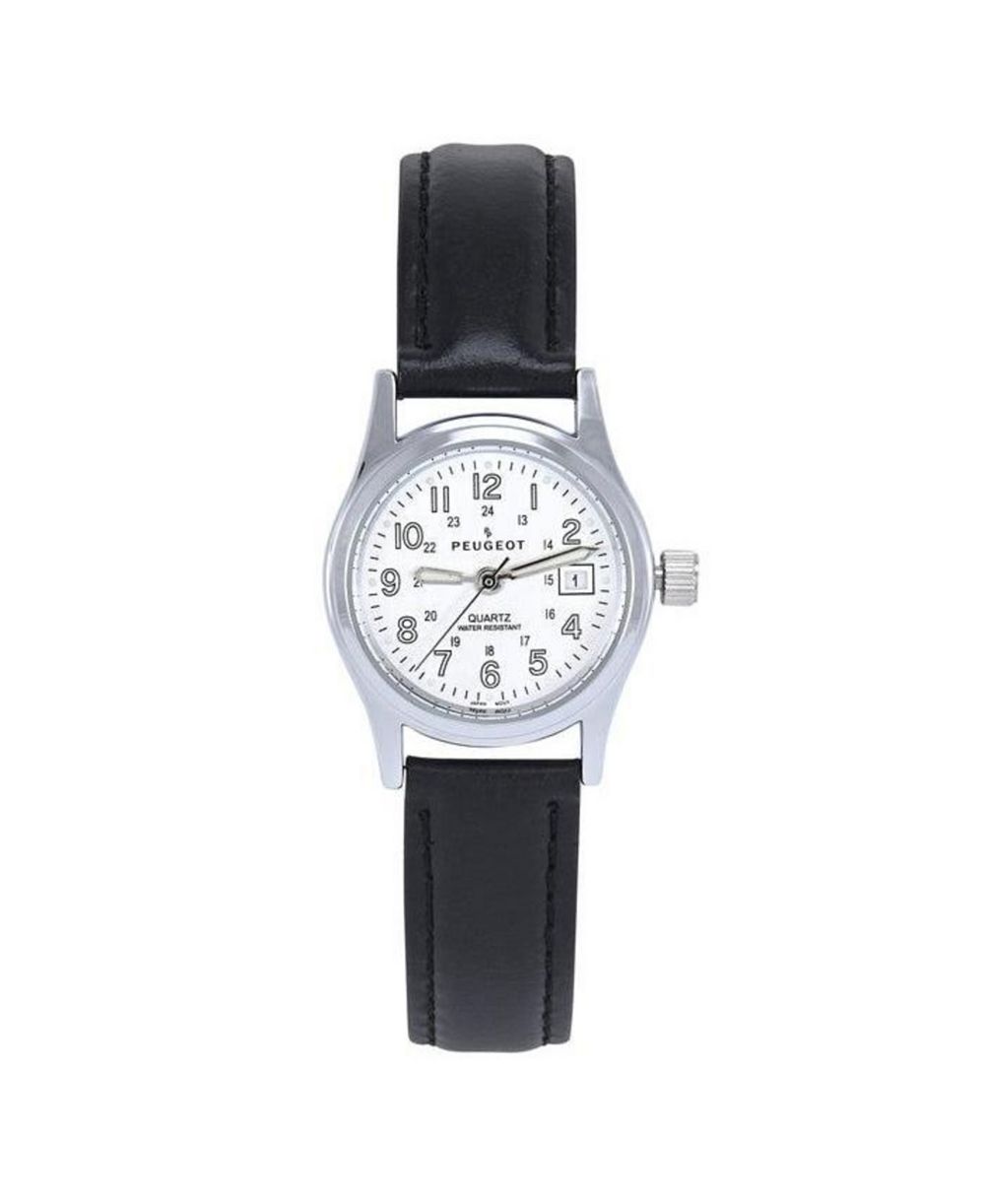 Женские наручные часы Peugeot Silver Dial Nurses Sport Calendar Easy Reader с черным ремешком