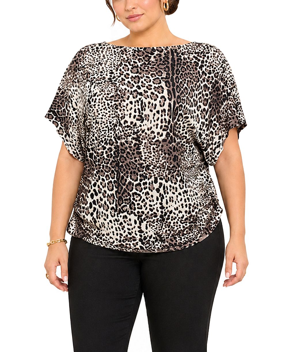 COIN 1804 топ с коротким рукавом Batwing, принт леопард, Plus Size