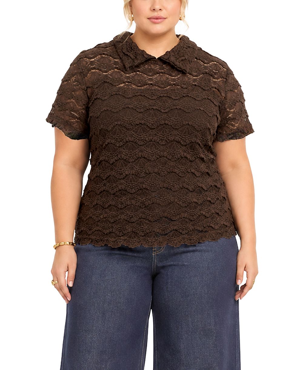 COIN 1804 Укороченный топ Plus Size с кружевным краем и коротким рукавом