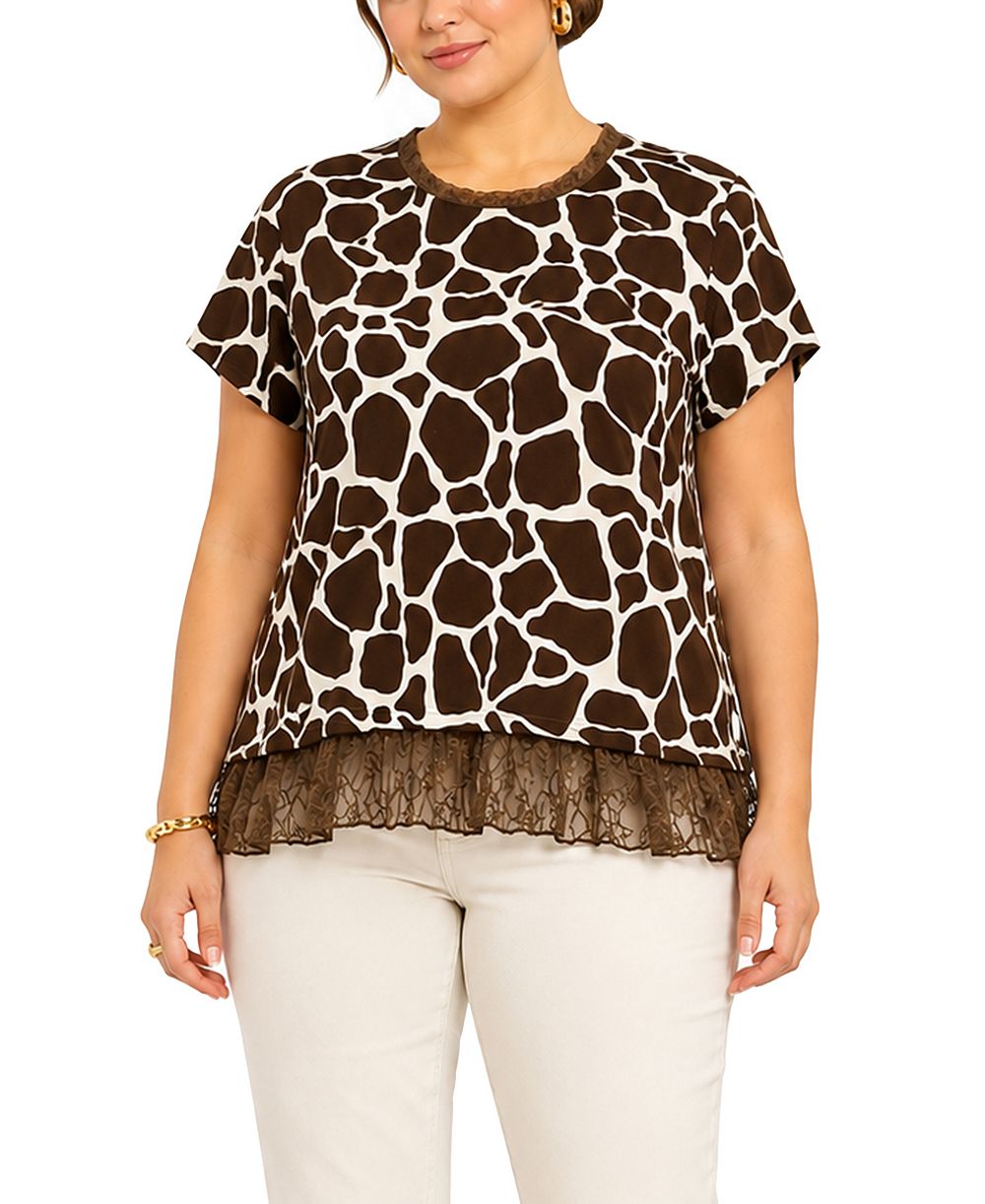 Топ COIN 1804 Plus Size Giraffe Print Lace Pleat Back