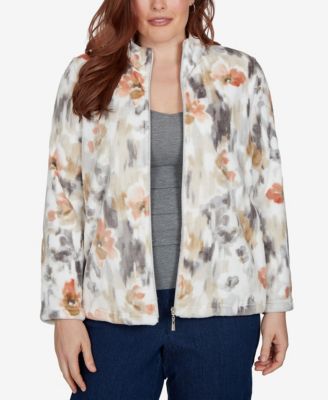 Alfred Dunner Petite Watercolor Floral Fleece Stand Collar Jacket