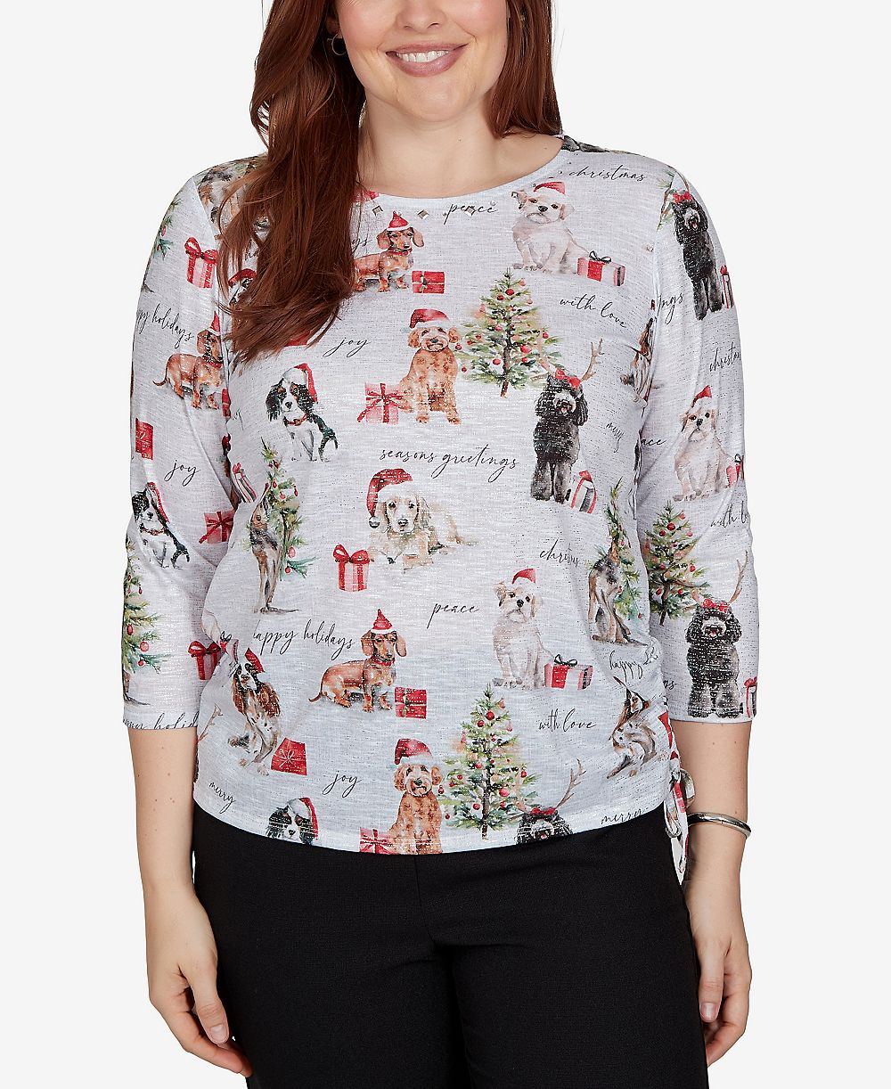 Трикотажный топ Alfred Dunner Petite Classic Gift Giving Dogs 3/4 рукава