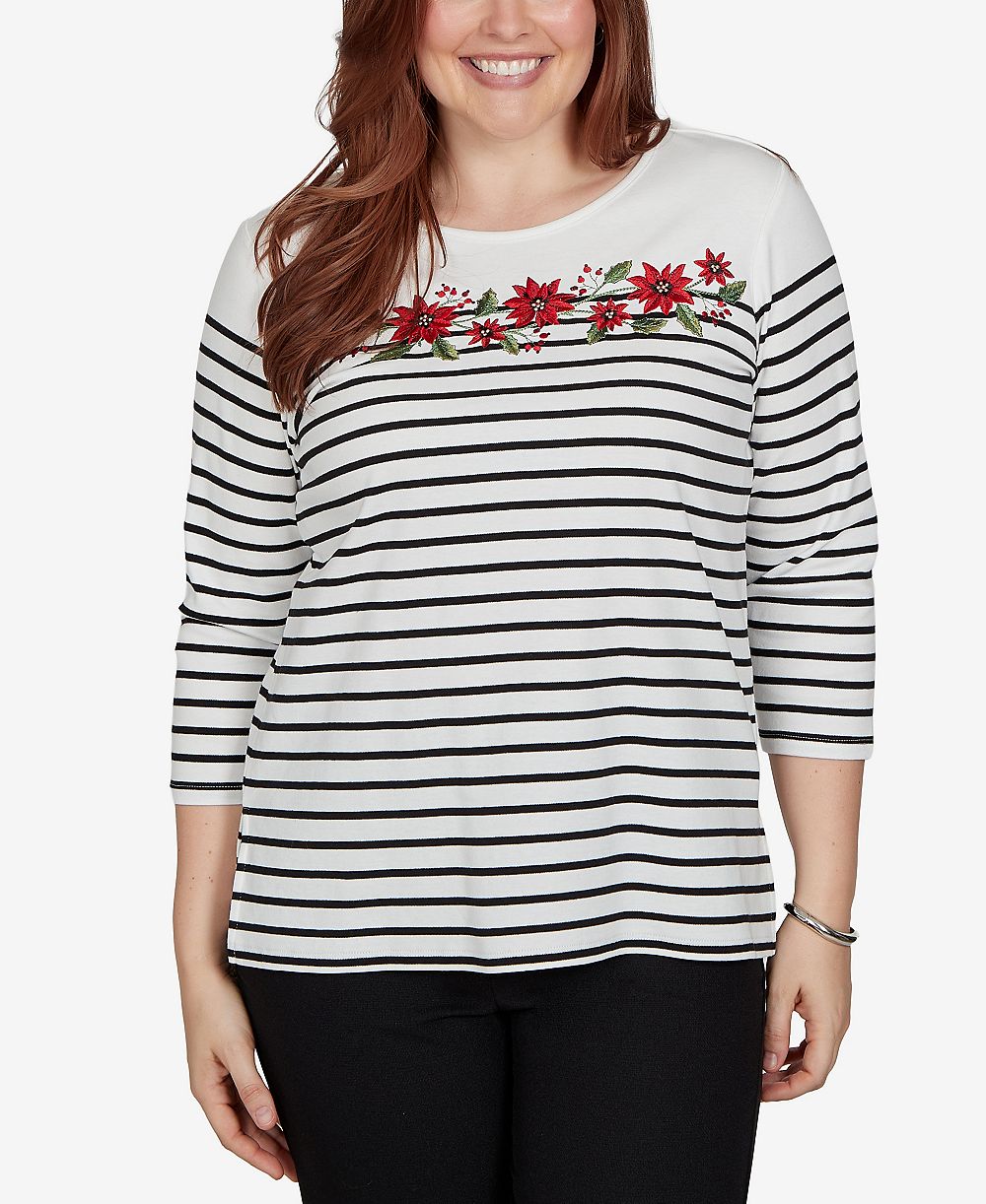 Alfred Dunner Petite T-shirt с полоской 3/4 рукава