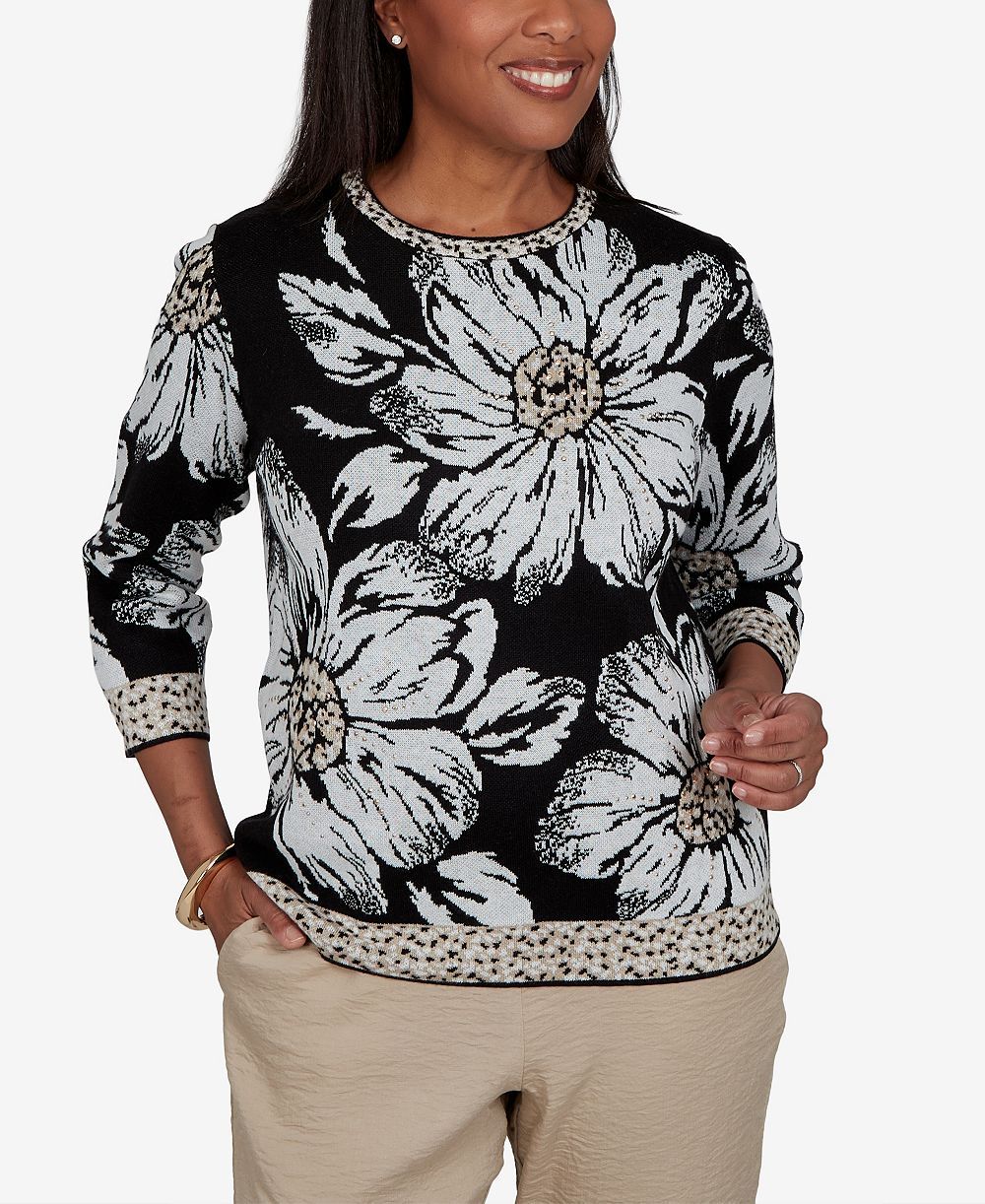 Alfred Dunner Petite вязаный джемпер Travel Advisory Floral