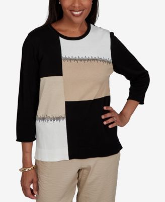 Alfred Dunner Petite Travel Advisory Colorblock 3/4-Sleeve Embellished Женский свитер