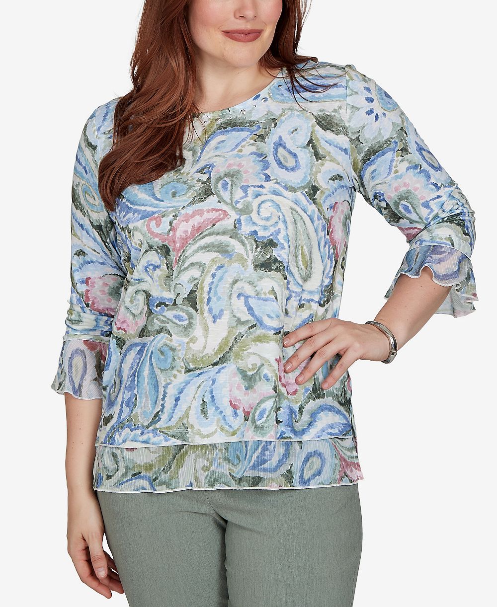 Alfred Dunner Petite Provence трикотажный топ с рукавом 3/4 и узором пейсли