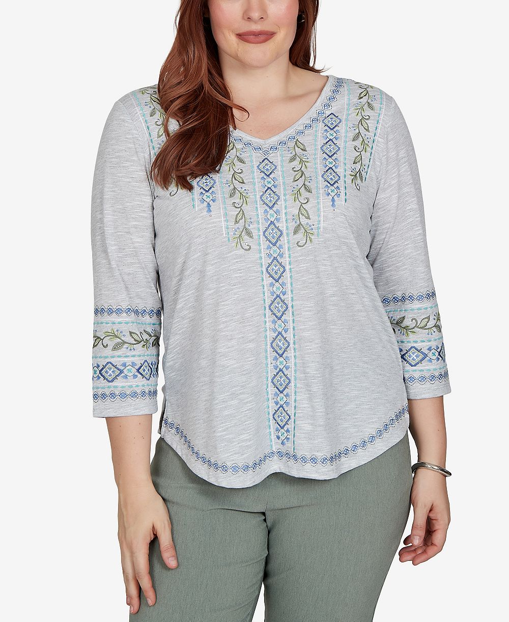 Alfred Dunner Petite Provence Вышитый топ с рукавами 3/4