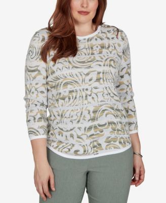 Alfred Dunner Petite свитер с узором Paisley и рукавом 3/4