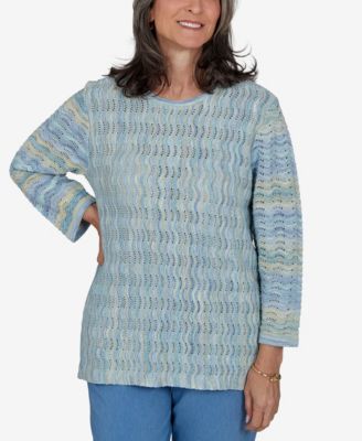 Свитер Alfred Dunner Petite Provence Scalloped-Striped Textured Crewneck