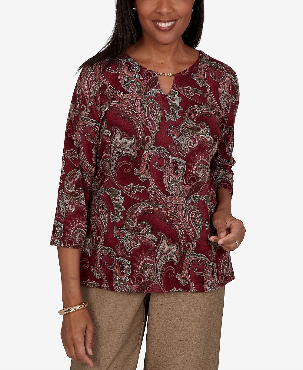 Блузка Alfred Dunner Petite Union Square Paisley трикотажная с рукавом 3/4