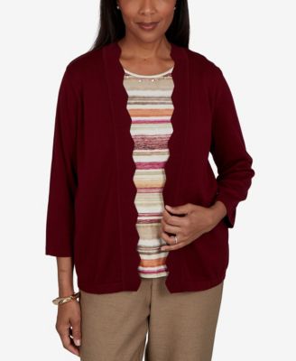 Alfred Dunner Petite Union Square Two-in-One Scalloped Striped Sweater