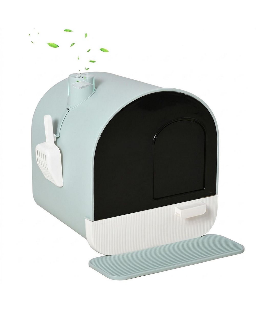 RUIE Fully Enclosed Cat Litter Box with Lid Drawer Scoop and Mat